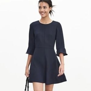 Banana Republic Navy Fit-and-Flare Mini Dress with Ruffle Sleeves